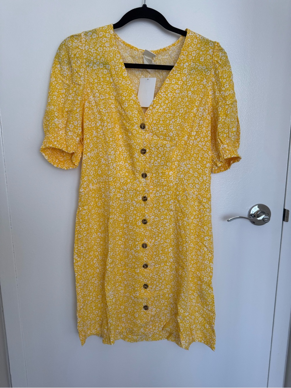 H&M Yellow Floral Button-Front Mini Dress